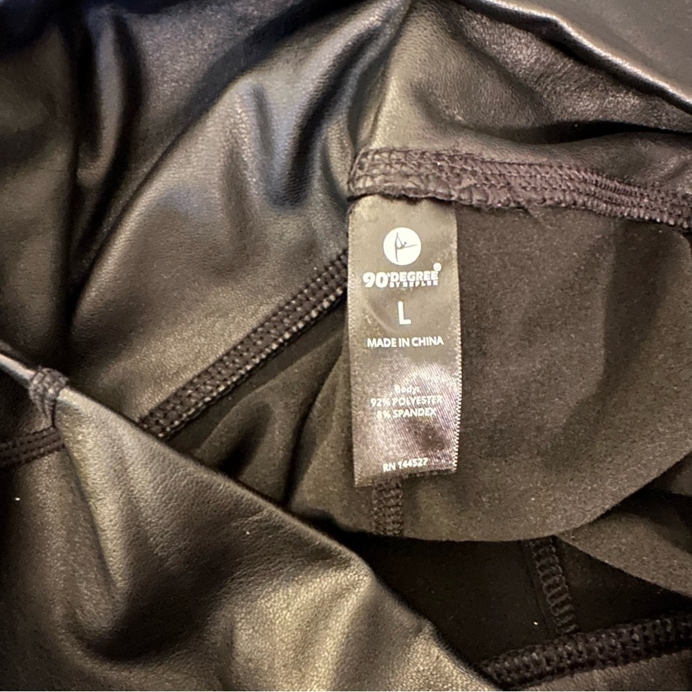 90 Degrees By Reflex L Black Leatherette Super High Rise Leggings R $78 NWT - Picture 7 of 9